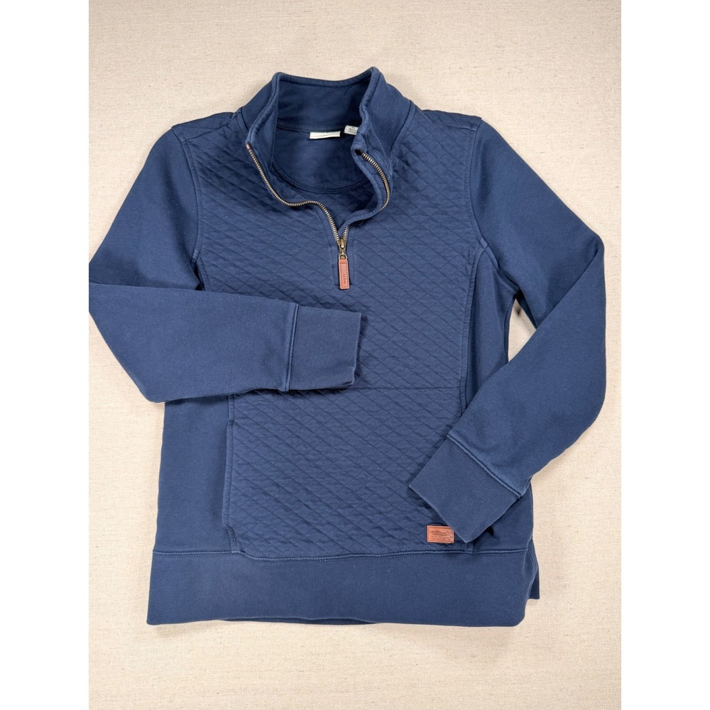 LL Bean Womens Quilted Quarter Zip Pullover Navy Blue Sweatshirt 502745 Small